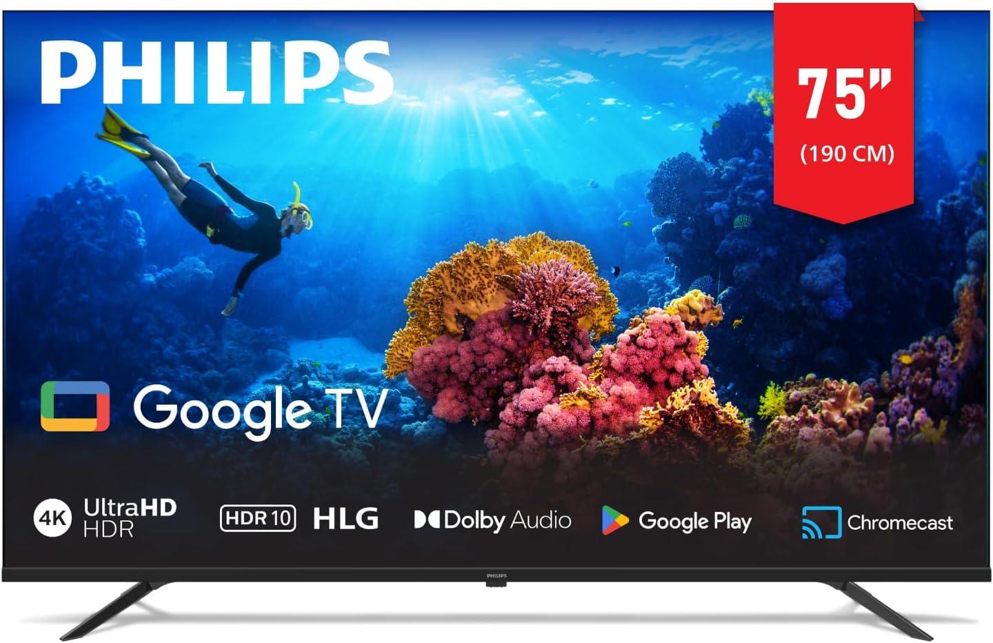 PHILIPS 75 INCH (190 CM) 4K UHD GOOGLE TV WITH DOLBY AUDIO & ADVANCED IMAGE PROCESSING, 2024 MODEL WITH 1 YEAR INTERNATIONAL WARRANTY