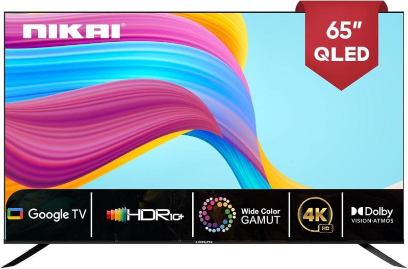 Nikai 65 Inch 4K QLED Ultra HD Smart Google TV, Hands Free Voice Control, Game Master, Dolby Vision + Atmos, 4K HDR10+, Effortless Connectivity with Android & Apple devices - NPROG65QLED