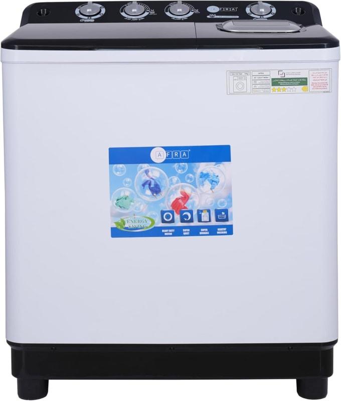 Afra Twin-Tub Washing Machine, 12 kg Wash Capacity, 6.5 kg Spin Capacity, 600W Motor, White-AF-1203TTWBK