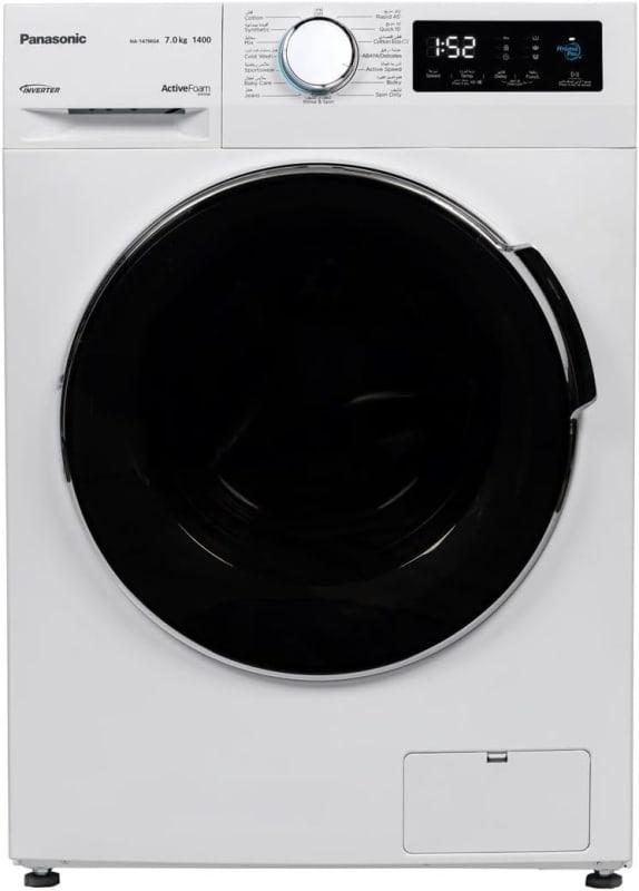 Panasonic 7kg Front load washing machine, 10 year Warranty on Inverter Motor,5 Star Water & Energy efficiency, Abaya wash by Gentle Hand Wash/Active Foam by Active Speed/Pause & Add - NA-14MG1WAE