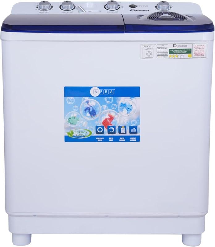 AFRA Twin Tub Washing Machine, 12 kg Wash Capacity, 6.5 kg Spin Capacity, 600W, White and Blue-AF-1202TTWB