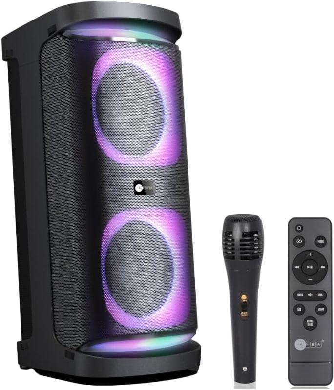 AFRA Party Speaker, 120 Watts, 24kg, Black, 7000Mah Battery, Karaoke Mic, LED Speaker Lighting, AF-120PSBK, 2 Years Warranty