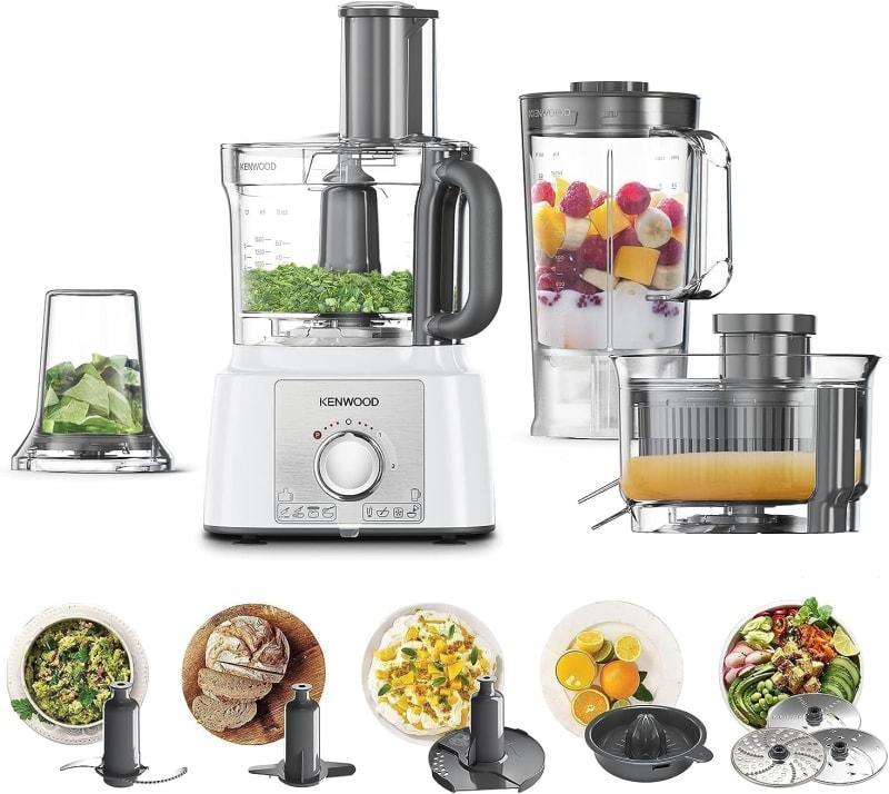 Kenwood Food Processor 1000Watts Multi-Functional With 3 Stainless Steel Disks, Blender, Grinder Mill, Juicer Extractror, Whisk, Dough Maker, Citrus Juicer FDP65.750Wh White