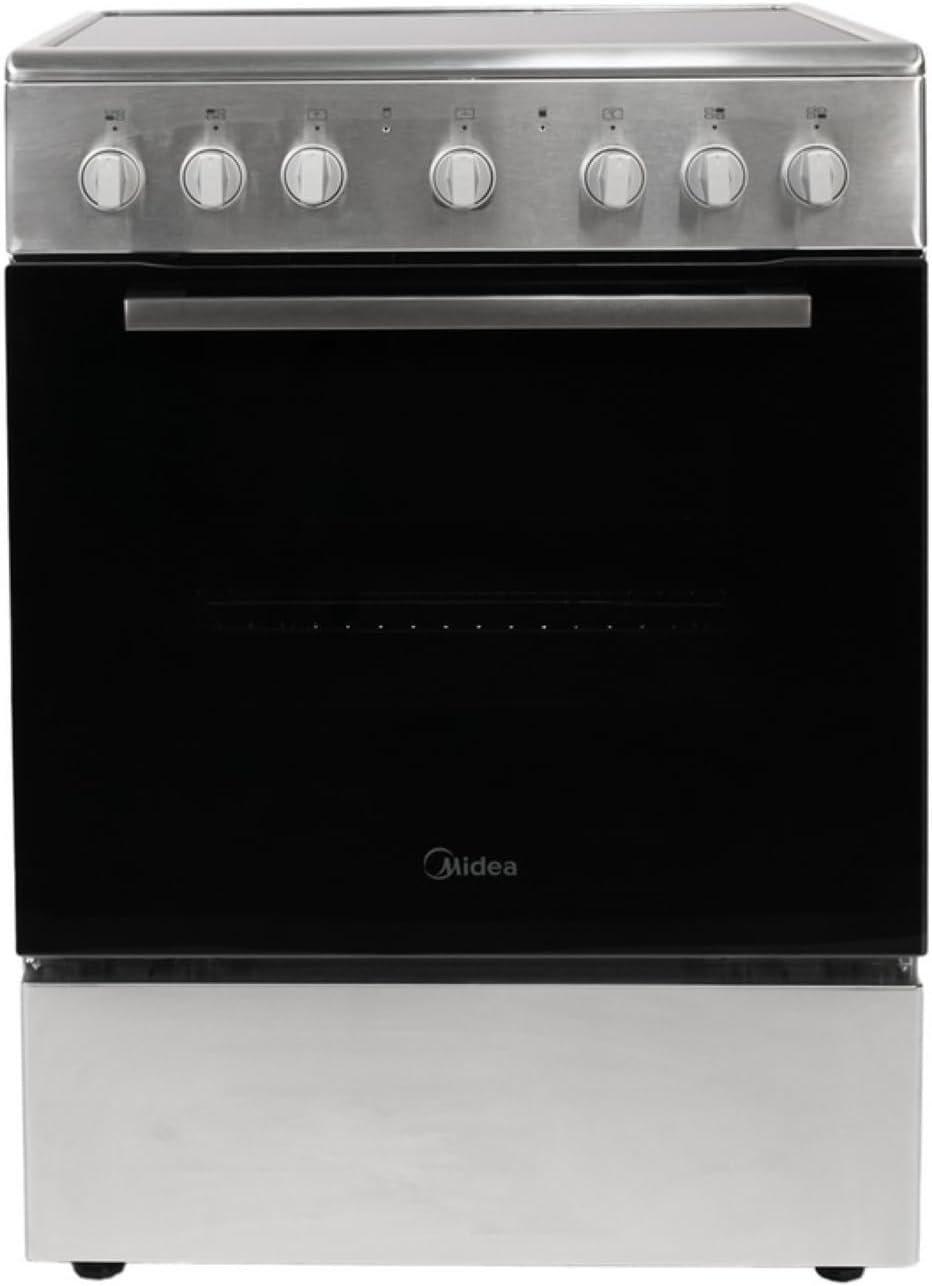 Midea 60x60cm Freestanding Ceramic Cooker with 65L Multifunction Oven, 4 Zones Full Electric Cooking Range Mechanical Timer, Convection Fan, Rotisserie, Sleek Design, Stainless Steel - VC6814