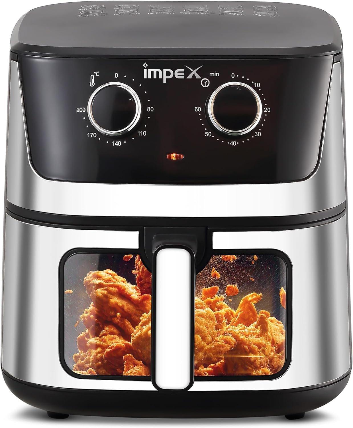 IMPEX 6L Mechanical Air Fryer - 6L Big Pot, 5.8L Non-Stick Frying Basket, 80-200°C Temperature Setting, 60 Min Timer, With 2 year Warranty Black-AF 4304