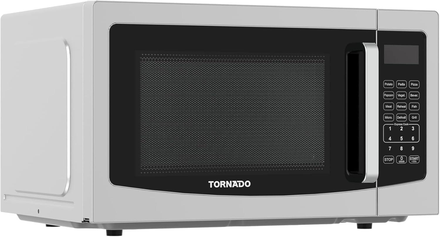Tornado 30 Liters Digital Microwave Oven 3 in 1 with Grill function 10 Power Levels, 900Watts,ouch Control panel, Child-Safety-Lock, Defrost Function, 8 Auto cooking function, Silver, TWDG-30L-S-E