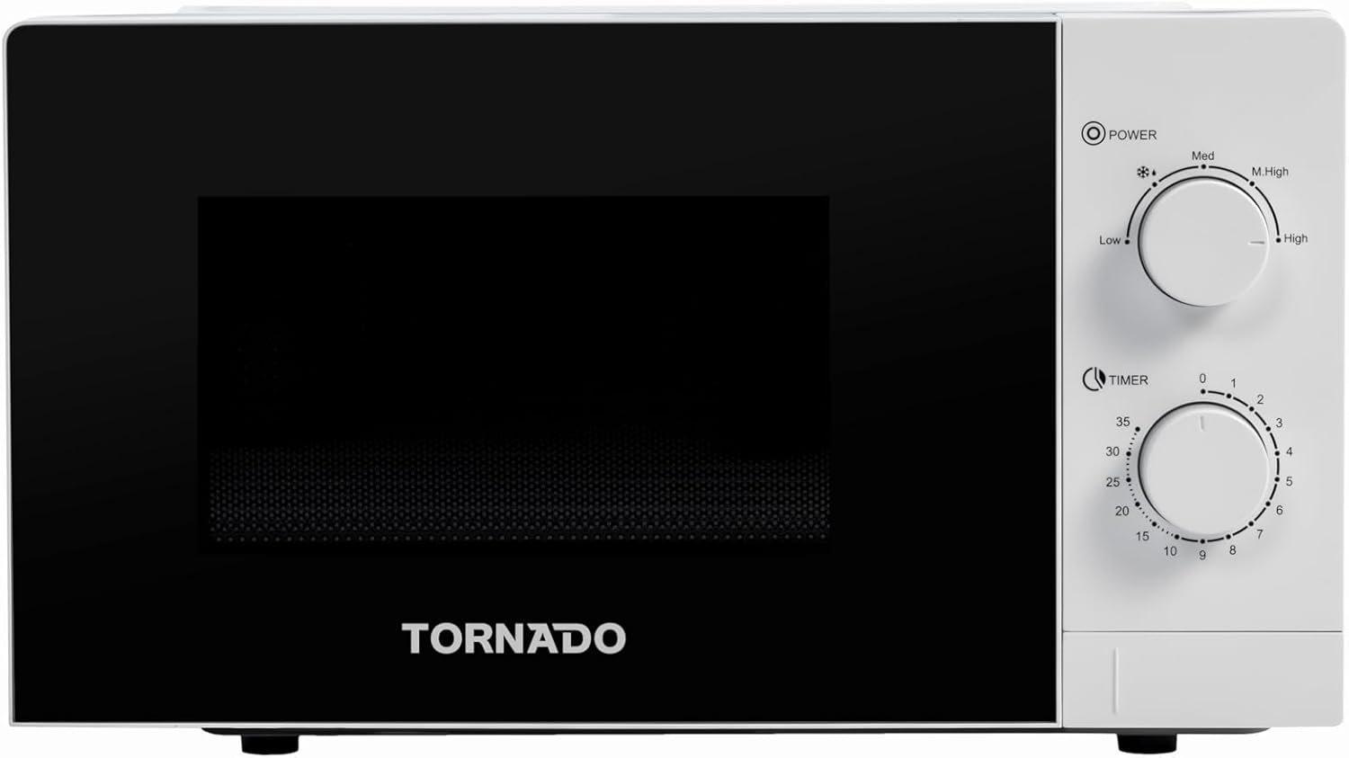 Tornado 20 Liters Solo Microwave Oven with 5 Power Levels, 700Watts, Defrost Function, 35 Minutes Timer, White, TWMS-20-W-E
