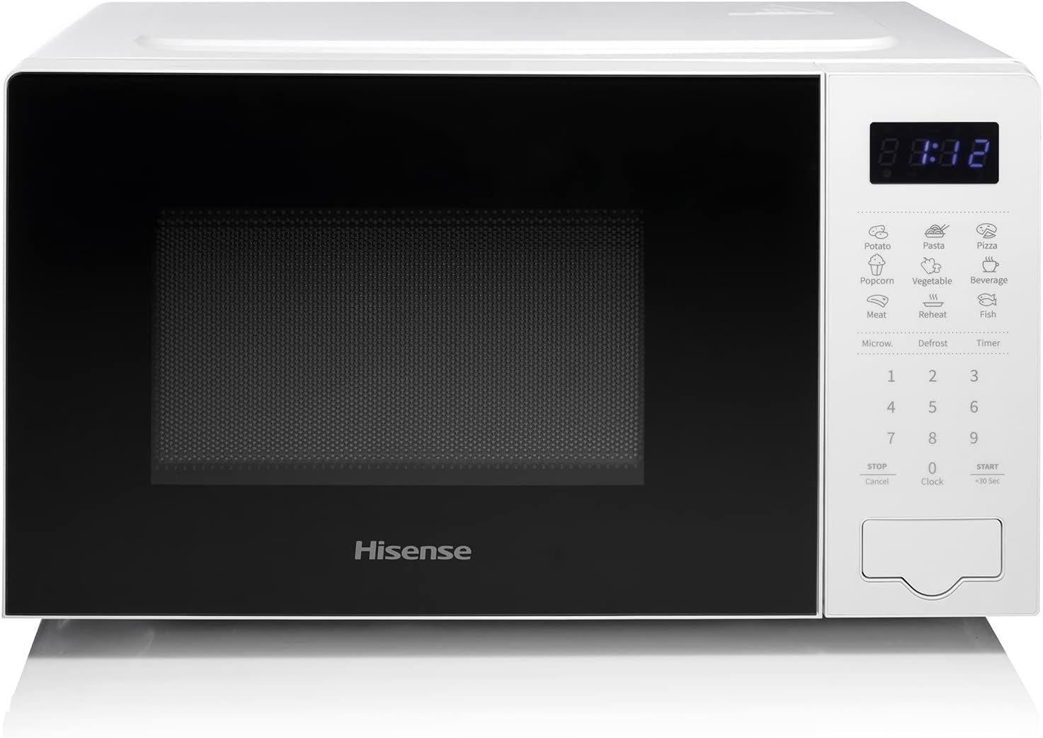 Hisense 700 Watts 20 Litre White Digital Solo Microwave Oven Automatic Defrost, 9 Auto Cook Menus, Clock & Timer, Easy Clean - H20MOWS4