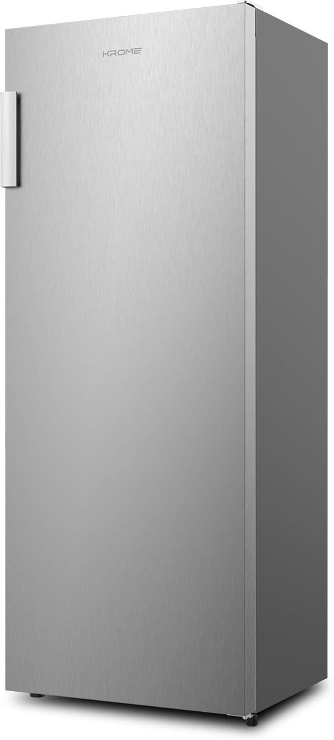 KROME Single Door Upright Freezer | Compact & Stylish Design | Electronic Touch Temperature Control | Energy-Efficient with 3 Drawers & 4 Shelves Modern Inox Finish,Smart Door Alarm - KR-UF 220IM
