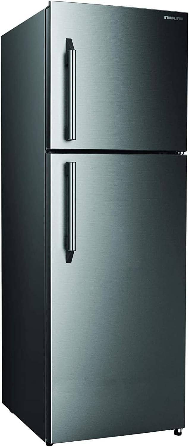 Nikai 410Litre No-Frost Double Door Refrigerator, with Vegetable Crisper and Adjustable Glass Shelves, Temperature Control, Lock & Key, LED Light, Ideal for Kitchen, Bedroom, Office & Hotels - NRF410FSS