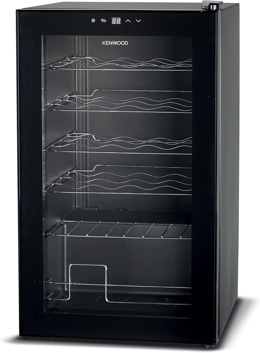 Kenwood Beverage Cooler 24 Bottles Wine Cooler Refrigerator With Double Glass Door, Blue Light, Smart Temperature Control BCM24.000Bk Black