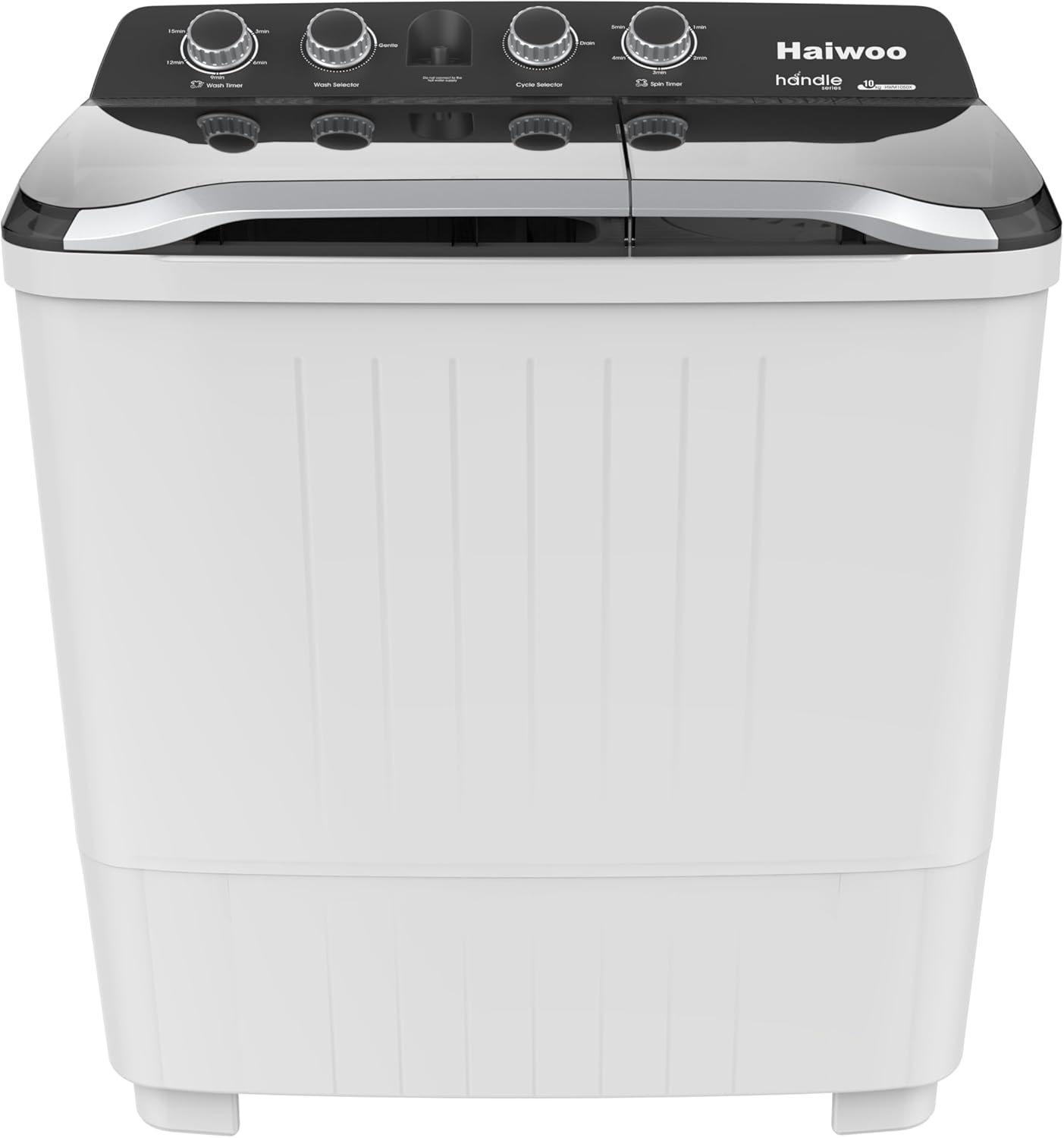 Haiwoo 10kg Semi-Automatic Top Load Twin Tub Washing Machine with Quick Wash & Auto Balance Control, Silent Operation, Powerful Pulsator, Rust-Proof Body Spin Easily With One Twist - HWM-1050X
