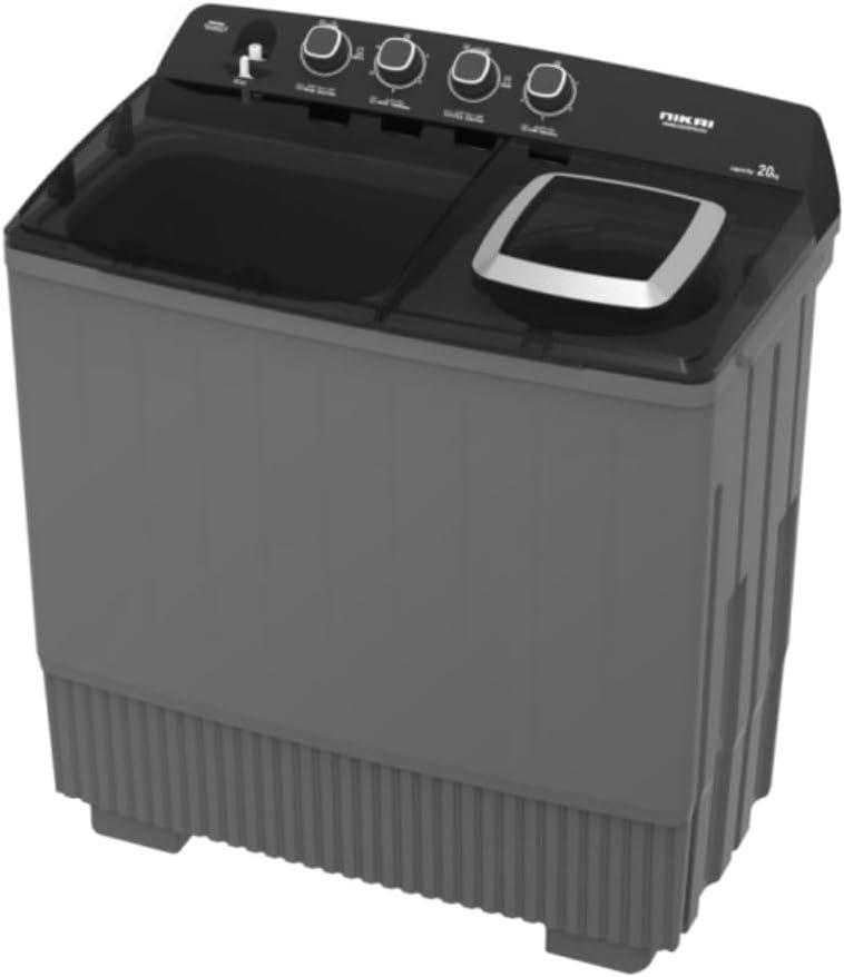 Nikai Twin-Tub Washing Machine, 20Kg Wash and 12Kg Spin Capacity, Dark Grey – NWM2000SPN23U