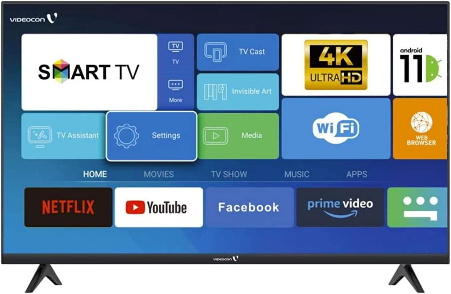 Videocon 50 Inch Smart TV 4K UHD Android 11 Google Play, Netflix, YouTube, Shahid, Built in Bluetooth & WiFi Black - E50ELGT1100