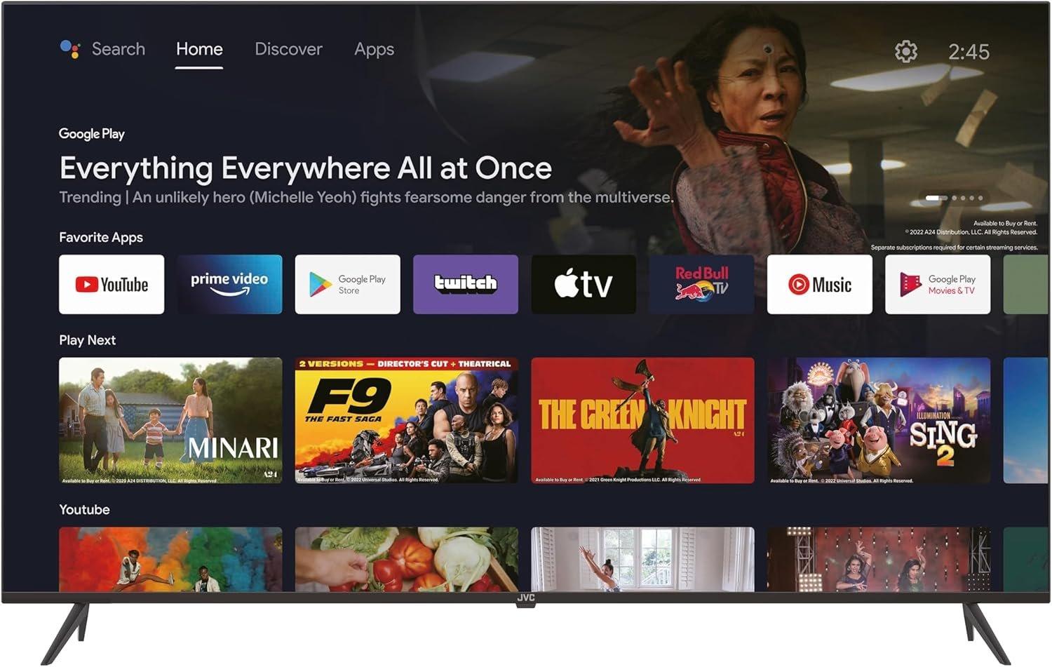 JVC 85" Edgeless 4K UHD QLED Google Tv With Voice Remote, Bluetooth, Built in Chromecast and Dolby Audio - LT-85NQ7145