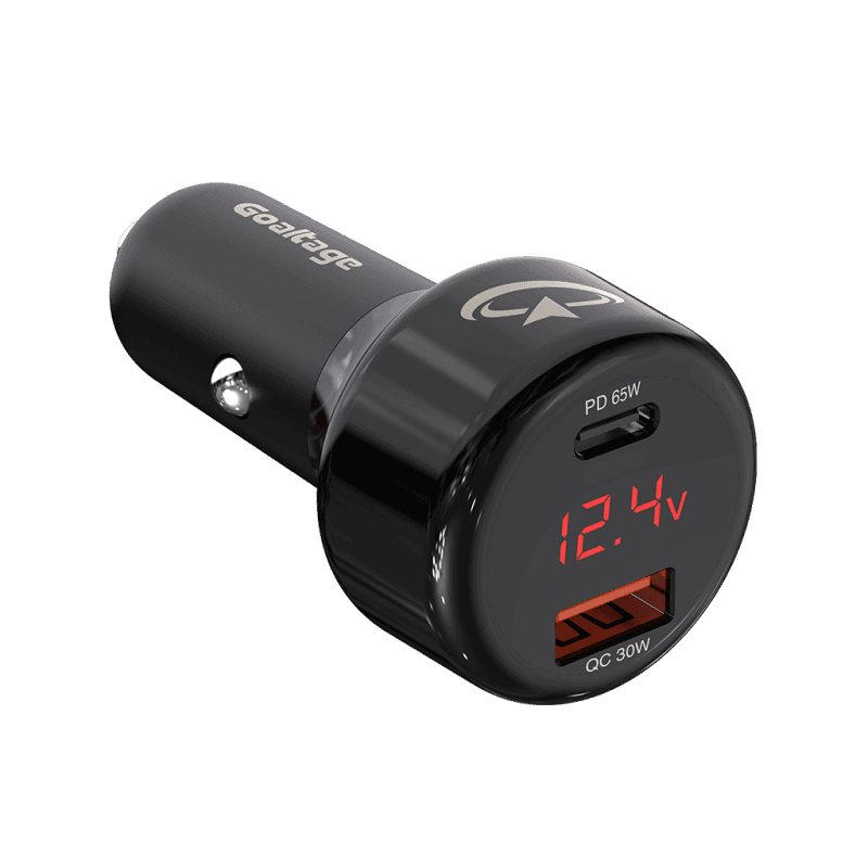 Goaltage Super-Fast 65W GaN Car Charger with Voltage Display, Safety Protection, and Dual-Port Functionality - CH04