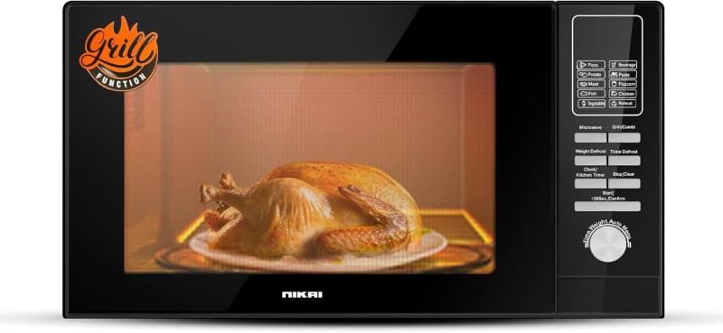 Nikai 25 Litre 900Watts Electric Microwave Oven with 10 Auto-Menus, Defrost Setting and Grill, NMO250MDG