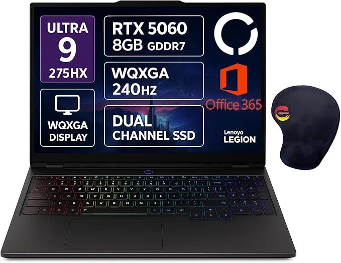 Lenovo Legion Pro 5 16IAX10 Gaming Laptop 16″ WQXGA OLED 165Hz, Intel Core Ultra 7-255HX, 16GB DDR5, 1TB SSD, RTX 5060 8GB, Win 11 Home, Office 365, Eclipse Blac