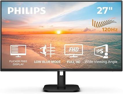 The Philips 27E1N2100D is a 27-inch Full HD (1920x1080) IPS monitor designed for productivity and casual gaming, featuring a smooth 120Hz refresh rate, 1ms MPRT response time, and Adaptive-Sync
